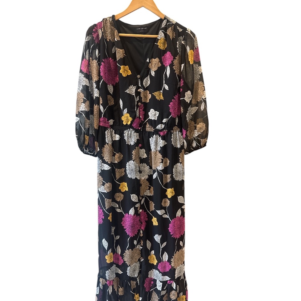 Share  LANE BRYANT 3/4 SLEEVE ROMANTIC‎ BUTTON-DOWN CHIFFON MAXI DRESS SIZE